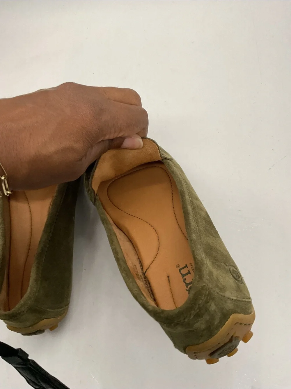 Born Olive Green Suede Slip-On Loafers